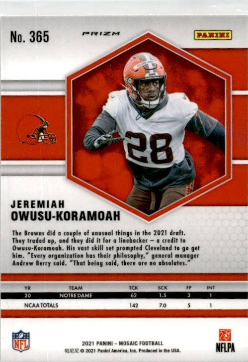 2021 Panini Mosaic Prizm Red #365 Jeremiah Owusu-Koramoah Rookie Browns