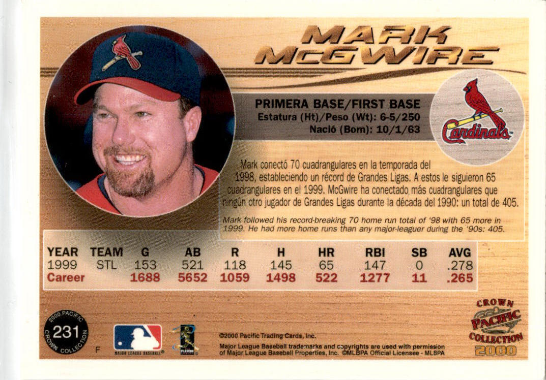 2000 Pacific Crown Collection #231 Mark McGwire
