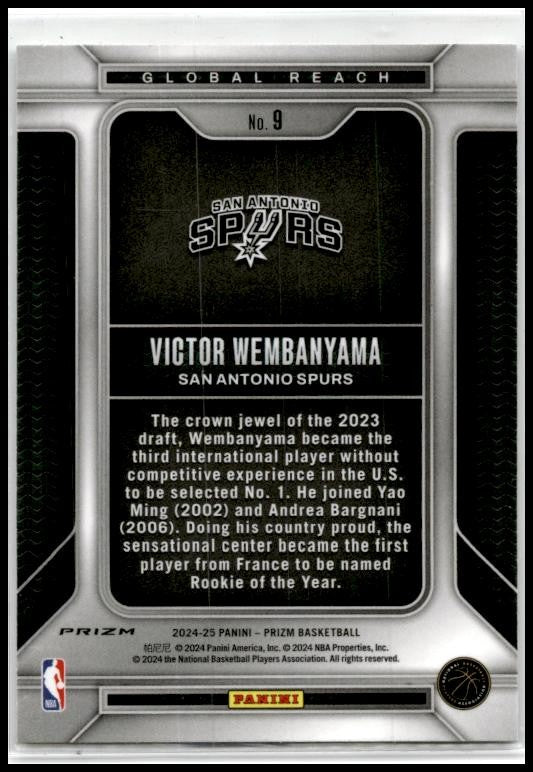2024-25 Panini Prizm Global Reach Prizms Silver #9 Victor Wembanyama Spurs