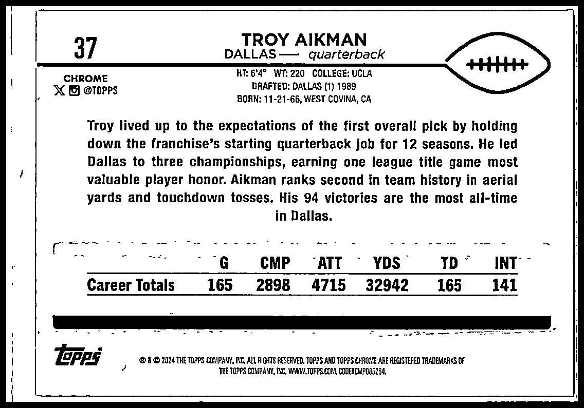 2024 Topps Chrome Sepia Refractor #37 Troy Aikman Dallas Cowboys