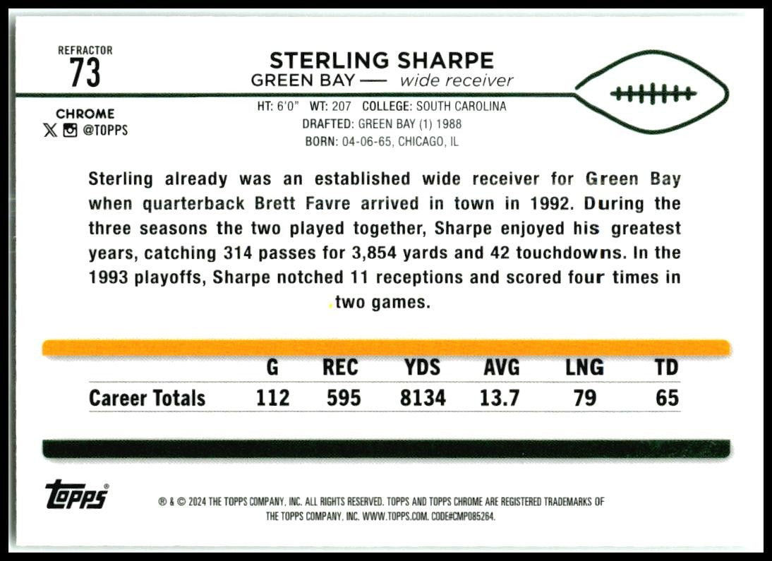 2024 Topps Chrome Refractor #73 Sterling Sharpe Green Bay Packers