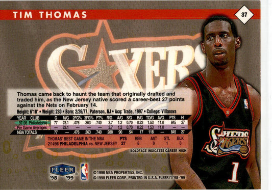 1998 Fleer Tradition #37 Tim Thomas Philadelphia 76ers
