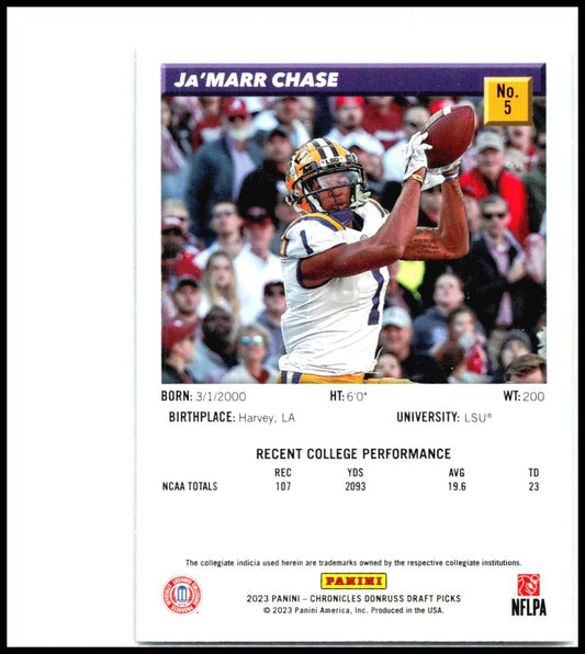 2023 Panini Chronicles Draft Picks Donruss Retro Pink #5 Ja'Marr Chase LSU