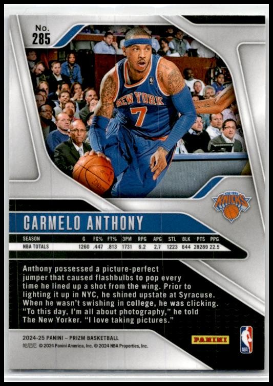 2024-25 Panini Prizm #285 Carmelo Anthony New York Knicks