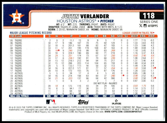 2025 Topps Sandglitter #118 Justin Verlander Houston Astros