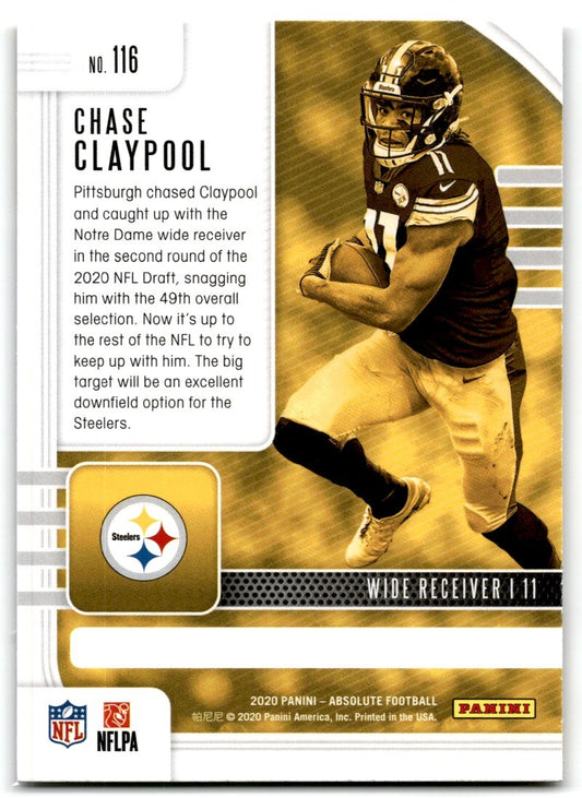 2020 Panini Absolute Chase Claypool Rookie Pittsburgh Steelers #116