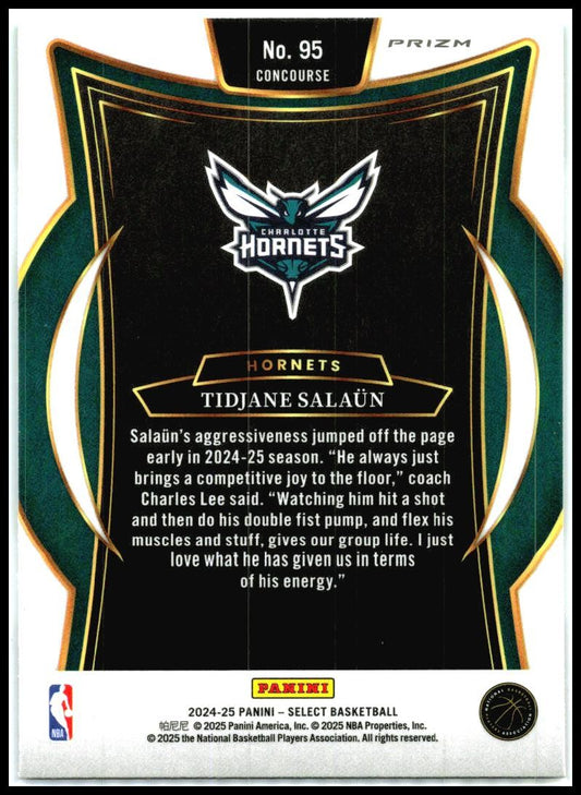 2024-25 Panini Select Green White Purple #95 Tidjane Salaun Rookie Hornets