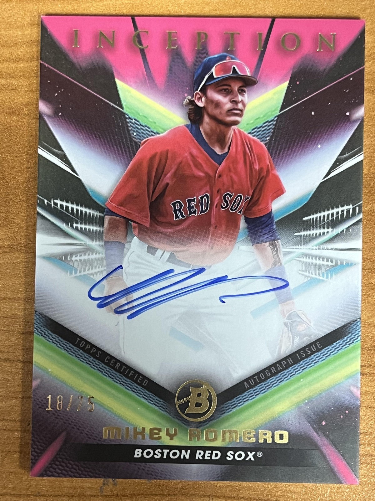 2023 Bowman Inception Auto Fuchsia Foil β /75 #BPA-MR Mikey Romero Red Sox