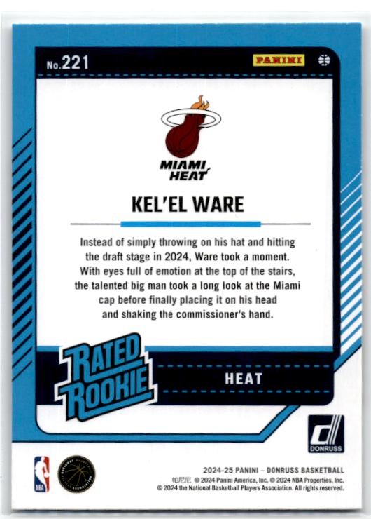 2024-25 Donruss #221 Kel'el Ware Rookie Miami Heat