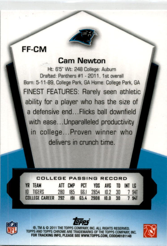 2011 Topps Chrome Finest Freshman #FF-CM Cam Newton RC Carolina Panthers