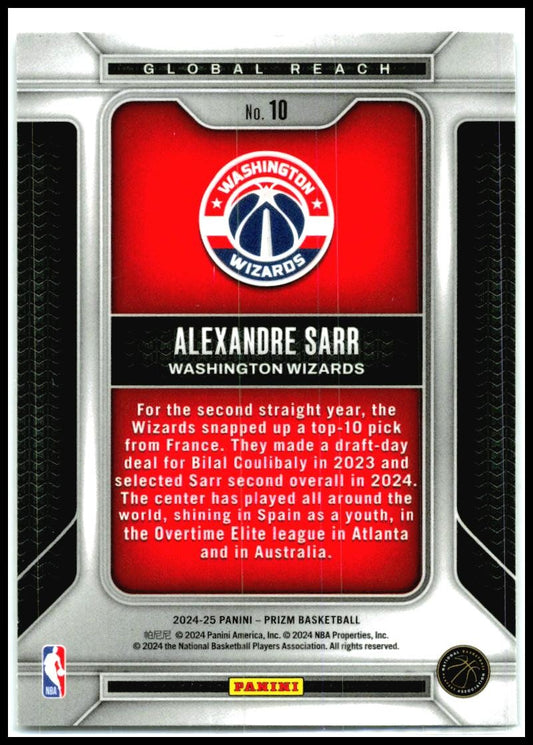 2024-25 Panini Prizm Global Reach #10 Alexandre Sarr Washington Wizards