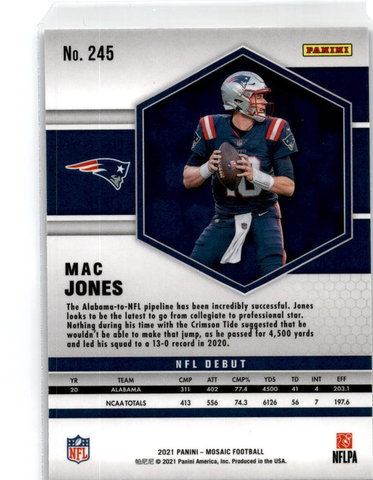 2021 Panini Mosaic NFL Debut #245 Mac Jones New England Patriots