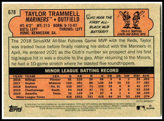 2021 Topps Heritage #678 Taylor Trammell Rookie Seattle Mariners