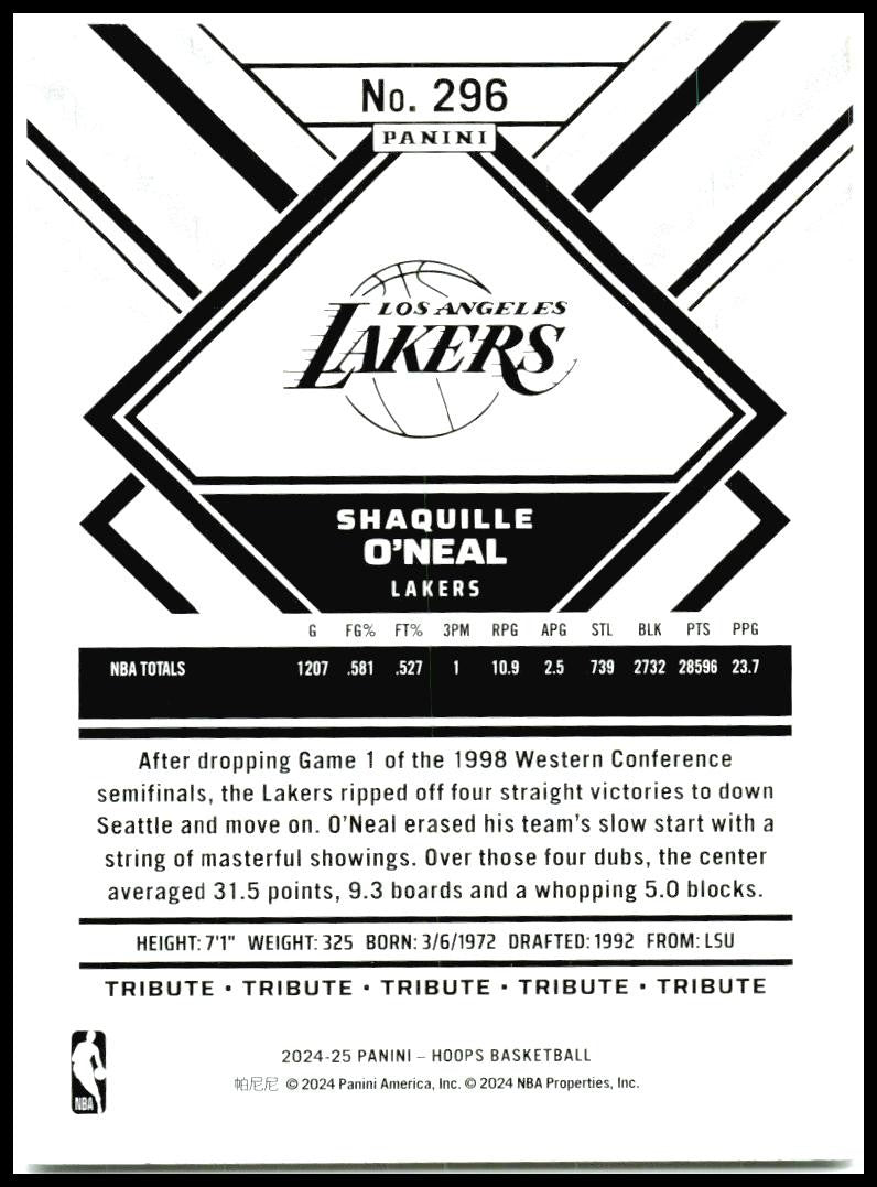 2024-25 Hoops #296 Shaquille O'Neal Los Angeles Lakers