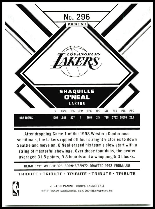 2024-25 Hoops #296 Shaquille O'Neal Los Angeles Lakers