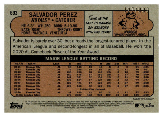 2021 Topps Heritage Chrome #693 Salvador Perez 127/999