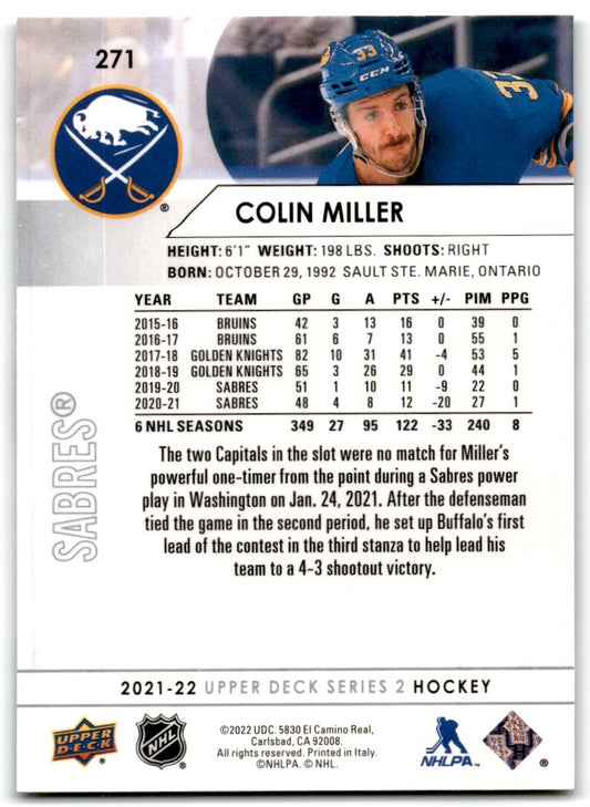 2021-22 Upper Deck Colin Miller Buffalo Sabres #271