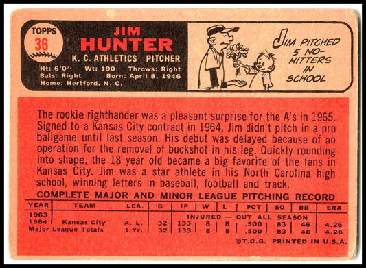 1966 Topps #36 Jim Hunter Kansas City Athletics