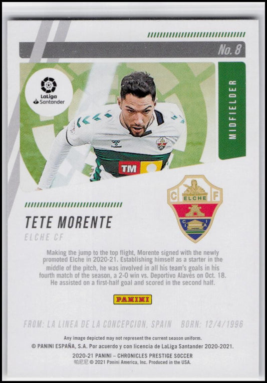 2020-21 Chronicles #8 Tete Morente Prestige La Liga Xtra Points Purple Astro