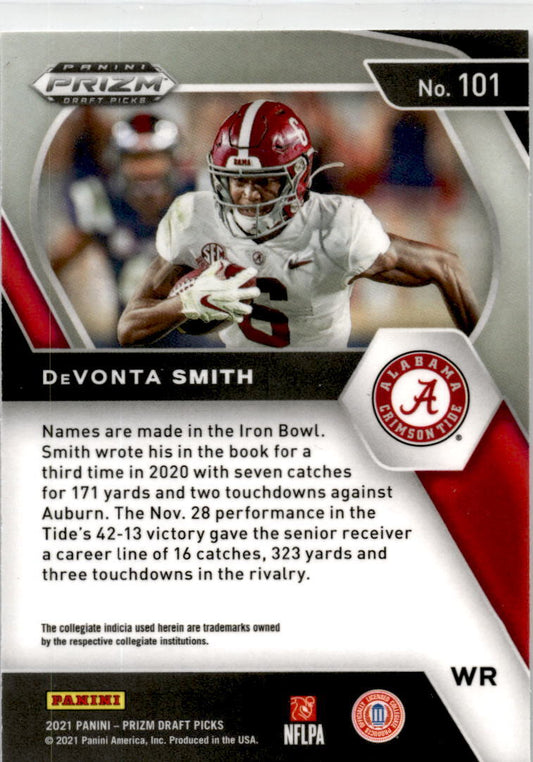 2021 Panini Prizm Draft Picks Collegiate #101 DeVonta Smith Alabama / Eagles