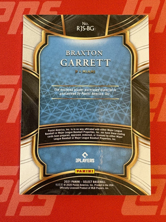 2021 Panini Select Rookie Jumbo Swatch #RJS-BG Braxton Garrett Miami Marlins
