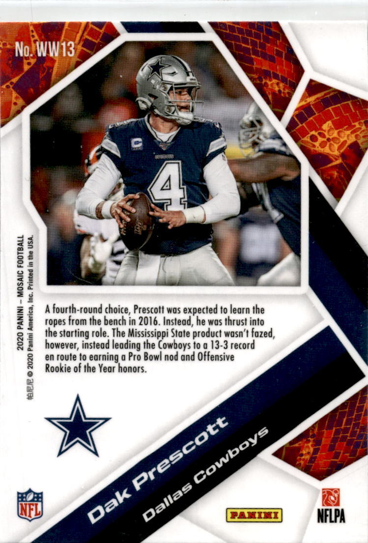 2020 Panini Mosaic Will to Win #WW13 Dak Prescott Dallas Cowboys.