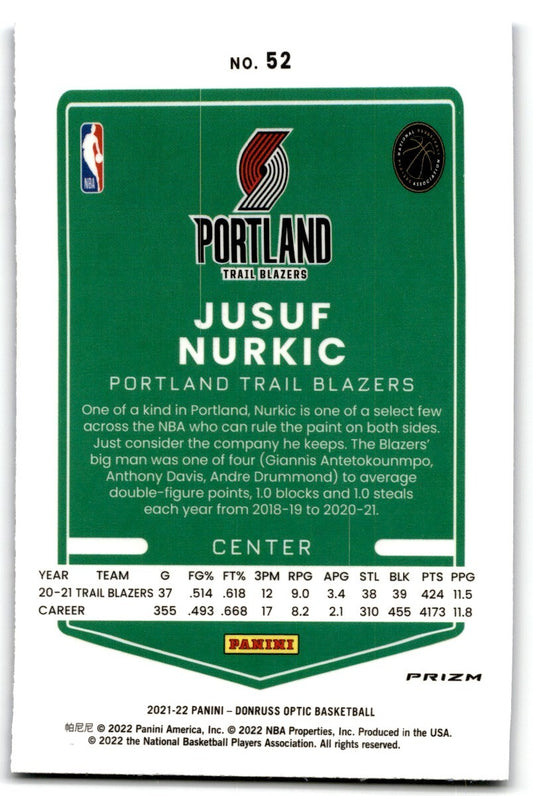 2021-22 Donruss Optic Blue Velocity Jusuf Nurkic Portland Trail Blazers #52