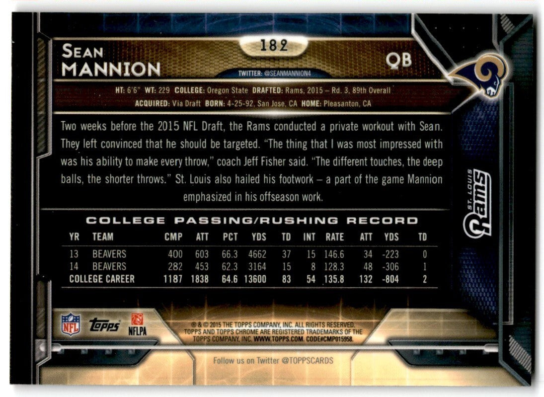 2015 Topps Chrome Sean Mannion Rookie St. Louis Rams #182
