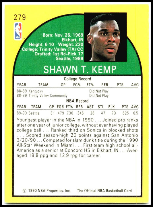 1990-91 Hoops #279 Shawn Kemp Rookie Seattle SuperSonics