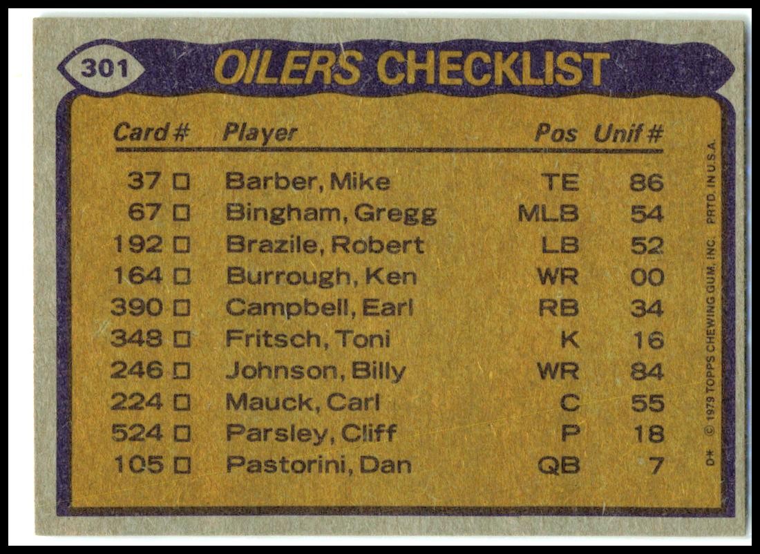 1979 Topps Cream Colored Back #301 Earl Campbell Oilers