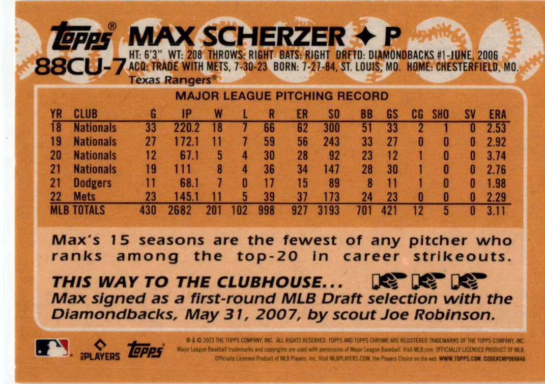 2023 Topps Chrome Update 1988 Topps 35th Anniversary #88CU-7 Max Scherzer