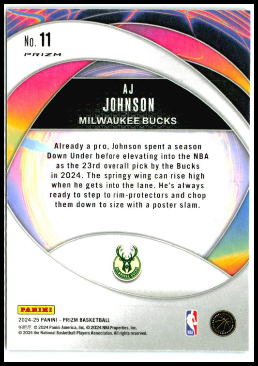 2024-25 Panini Prizm Instant Impact #11 AJ Johnson Milwaukee Bucks
