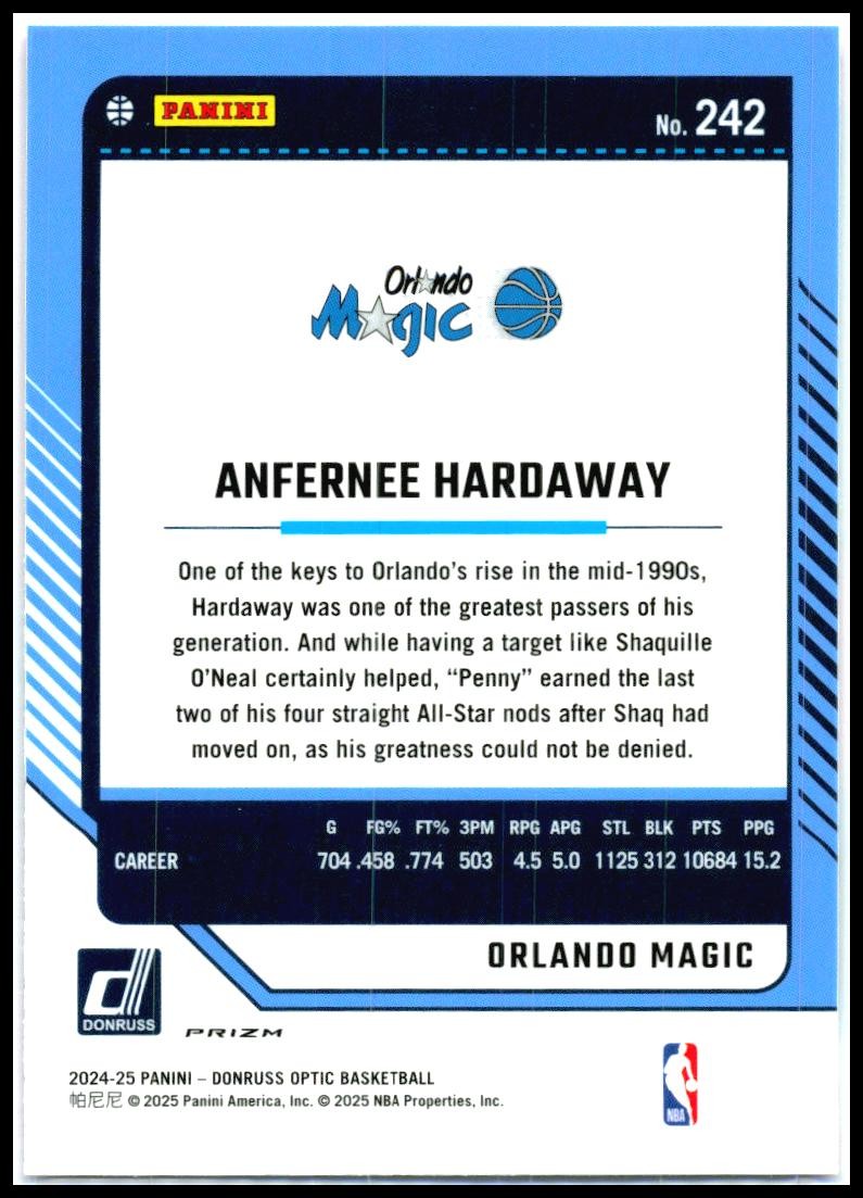 2024-25 Donruss Optic Hyper Pink #242 Anfernee Hardaway Orlando Magic