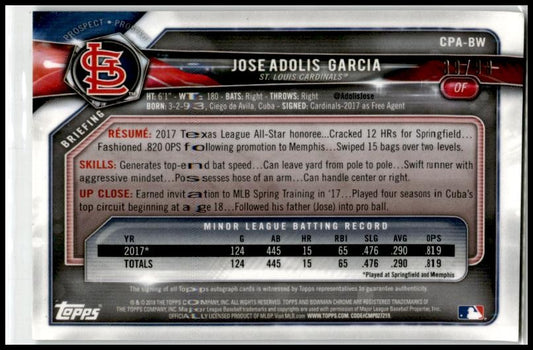 2018 Bowman Chrome Prospect Auto Green #CPA-BW Jose Adolis Garcia Auto St. Louis