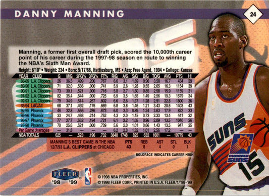 1998-99 Fleer Tradition #24 Danny Manning Phoenix Suns