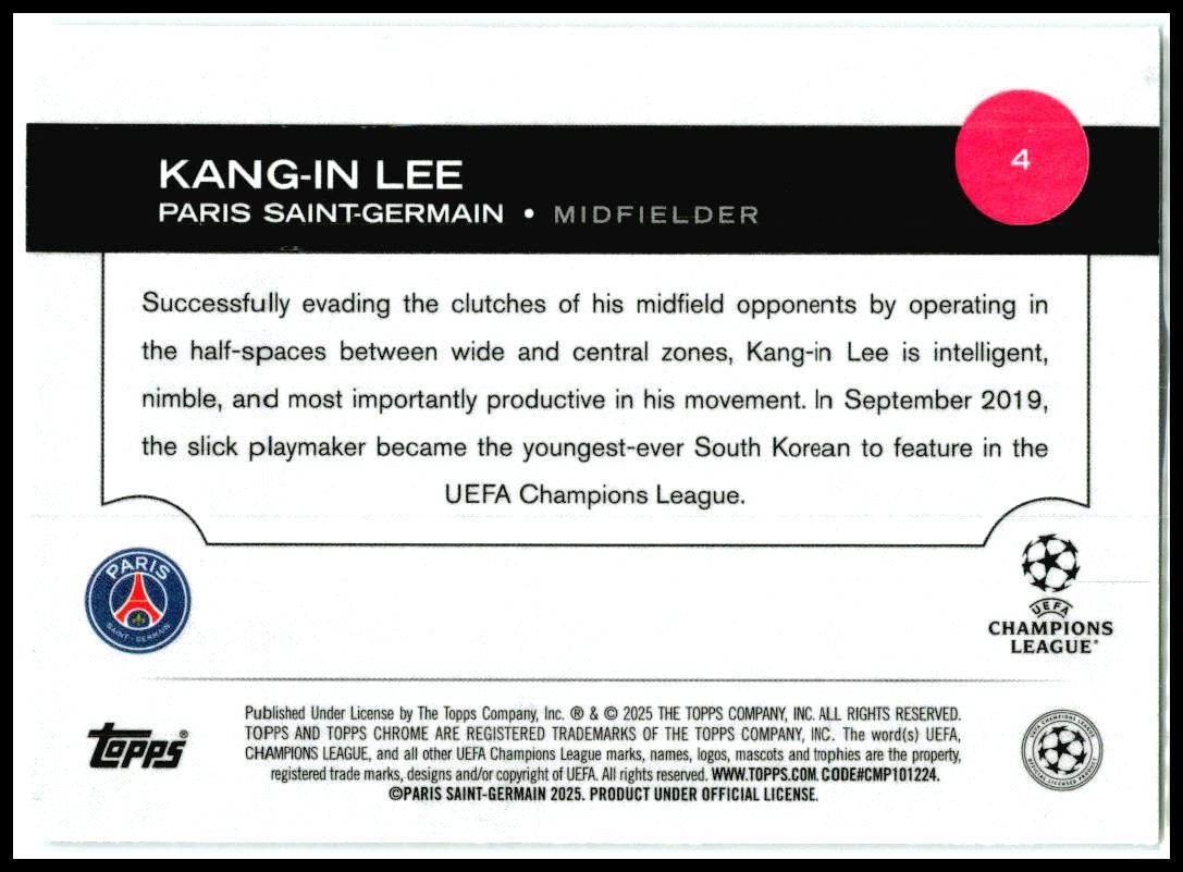 2024-25 Topps Chrome UEFA Club Competitions #4 Kang-in Lee Paris Saint-Germain