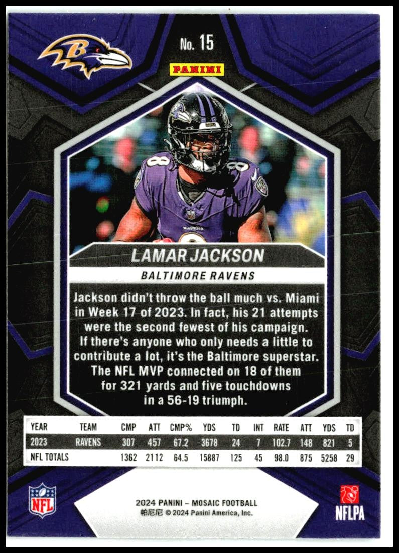 2024 Panini Mosaic #15 Lamar Jackson Baltimore Ravens