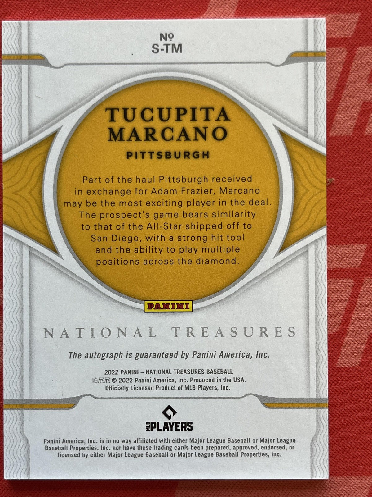 2022 National Treasures #S-TM Tucupita Marcano Pittsburgh
