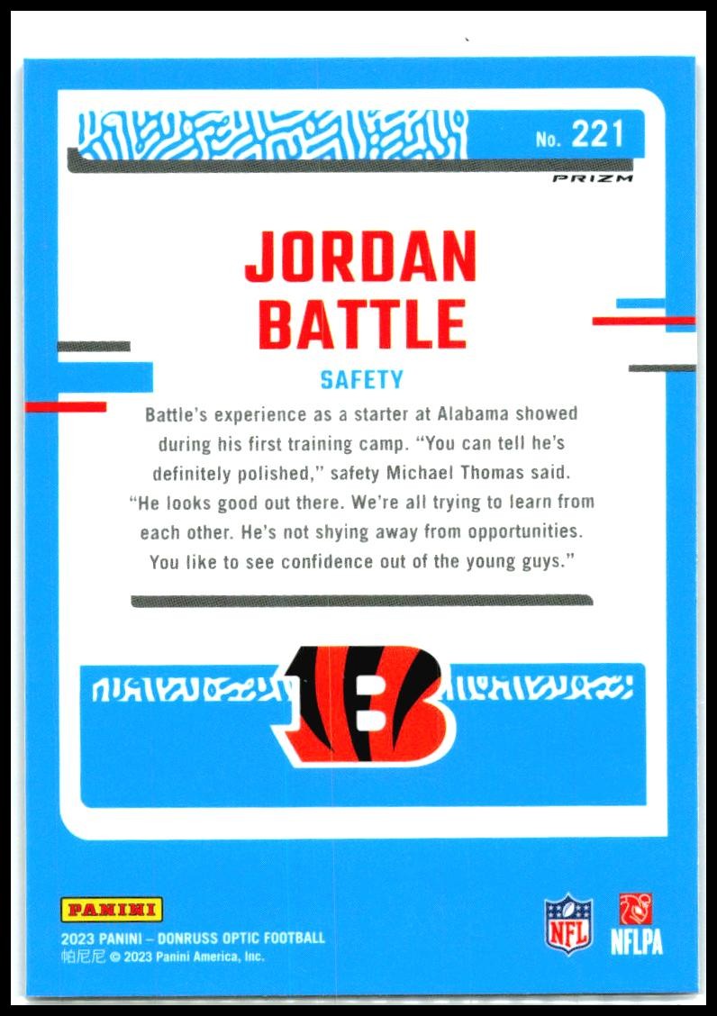 2023 Donruss Optic Blue Hyper #221 Jordan Battle Rookie Cincinnati Bengals