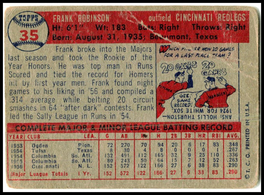 1957 Topps #35 Frank Robinson Rookie Cincinnati Redlegs