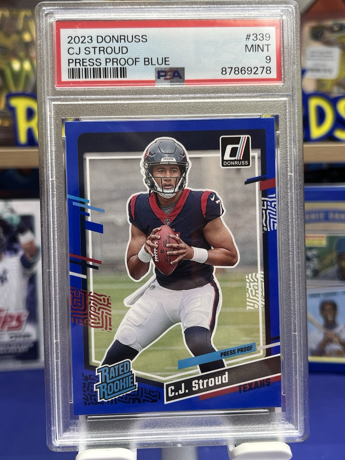 2023 Panini Donruss Press Proof Blue #339 CJ Stroud RC PSA 9 Mint Texans