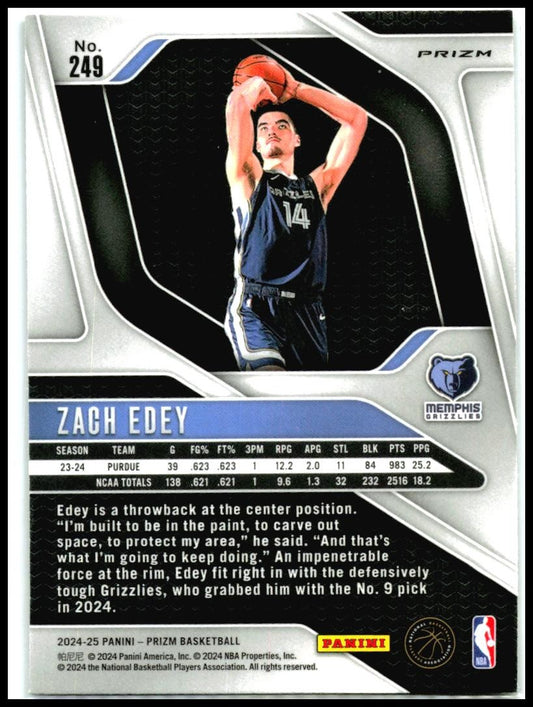 2024-25 Panini Prizm Prizms Silver #249 Zach Edey Memphis Grizzlies