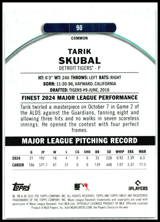 2025 Topps Finest #90 Tarik Skubal Tigers