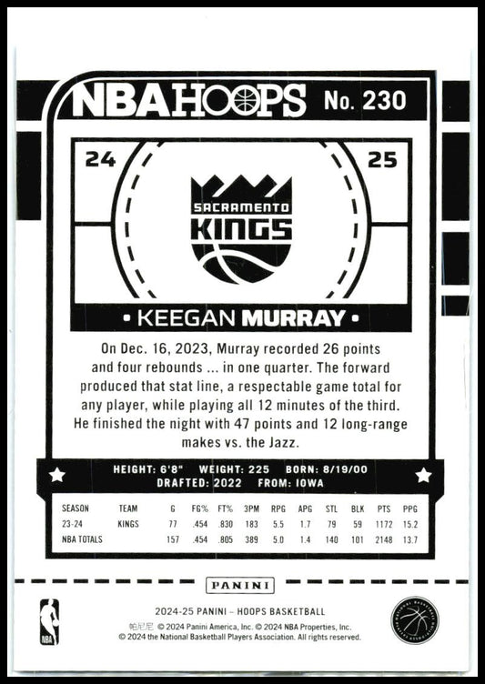 2024-25 Hoops Blue Scope #230 Keegan Murray #/99 Sacramento Kings