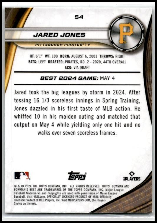 2024 Bowman's Best #54 Jared Jones Rookie Pittsburgh Pirates