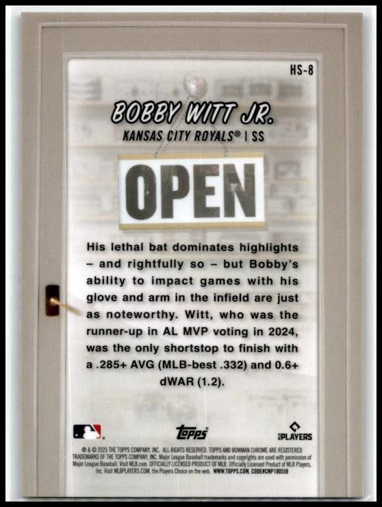 2025 Bowman Hobby Stars #HS-8 Bobby Witt Jr. Kansas City Royals