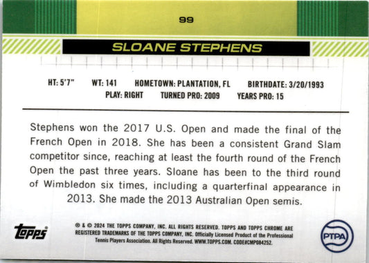 2024 Topps Chrome Tennis Aqua Refractors #99 Sloane Stephens /399