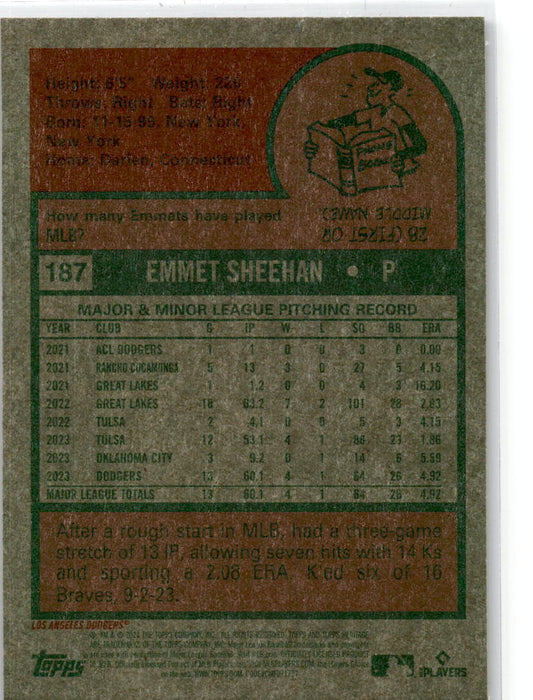 2024 Topps Heritage Chrome Purple Refractor #187 Emmet Sheehan Los Angeles Dodge