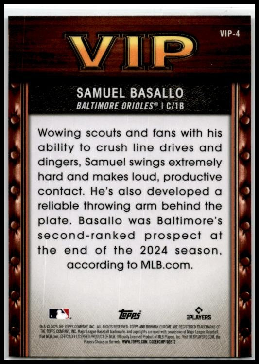 2025 Bowman VIP #VIP-4 Samuel Basallo Orioles