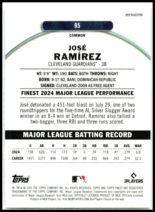 2025 Topps Finest #95 Jose Ramirez Cleveland